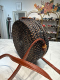 Black/Brown Round Crossbody Bag, 7.75"