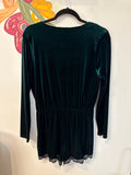 Gianni Bini Green Velvet Long Sleeve Romper, L
