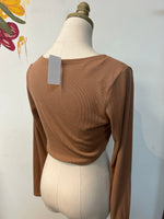 Moa Moa Brown Tie Front Top, M