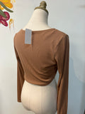 Moa Moa Brown Tie Front Top, M