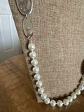 Silver & Faux Pearl Necklace, 36"