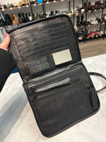 Bechamel Black Leather with Built In Wallet Crossbody Bag, 9"x8"