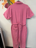Skies Are Blue Pink Denim 28" Inseam Jumpsuit, XL