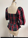 New Draper James Smocked Peplum Plaid Top, S