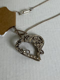 Sterling Silver Pendant Chased Heart Necklace, 14" with Magnetic Clasp