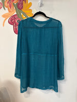 Eileen Fisher Teal Sheer Top, M