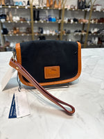 New Dooney & Bourke Black Leather Trimmed Canvas Wristlet, 6"x4.25"