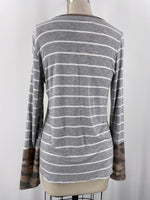 Pink Lily Gray Stripe Top, M