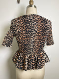 Ganni Animal Print Smocked Top, XS