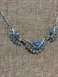 Coro Silver with Blue Rhinestones Necklace, 13"-16"