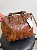 Frye Small Brown Leather Crossbody Bag, 8"x8"
