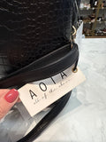 New Aota Black Croc Embossed Faux Leather Crossbody Bag, 8"x8"