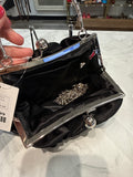 Black with Silver Handle Crossbody Bag, 6.5"x4"