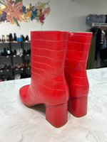 Red Croc Embossed Ankle Boots, 7.5