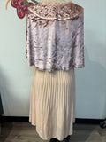 New Paradyz Couture 2pc Pink Hand Beaded Velvet & Chiffon Dress + Capelet, 6