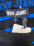 New DKNY Blue/Black Stripe Fitted Sweater, L