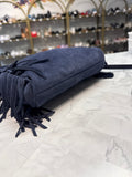 Maje Blue Suede Fringe Purse, 7.5"x8"