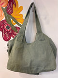 True Religion Green Horseshoe Stitch Satchel Bag, 13"x15"
