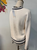 New Loft Ivory with Navy Trim Sweater, S
