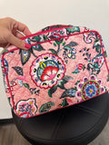 New Vera Bradley Stitched Flowers Iconic Large Blush & Brush Case