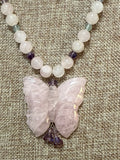 Rose Quartz & Amethyst Butterfly Necklace, 21"