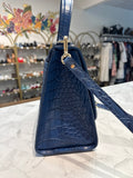 Saks Fifth Avenue Blue Genuine Leather Crossbody Satchel, 10"x9"