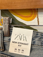 New Zara Button Fly Mid Rise Straight Jeans, 4