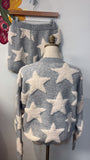 Pink Lily 2pc Gray Star Print Sweater + Shorts, L