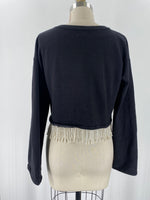 Fate Black Cropped Pearl Accents Sweater, M