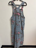 Denim Floral Cropped 25" Inseam Overalls, L
