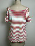 Ann Taylor Red Stripe Open Shoulder Top, S