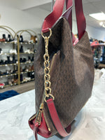 Michael Kors Brown & Red Signature Print Satchel Crossbody, 12"x14"