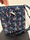 Vera Bradley Blue Holiday Owl Print Crossbody Bag, 11"x11"