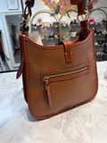 Dooney & Bourke Brown Pebble Grain Leather Messenger Bag, 9"x3.5"x10.5"