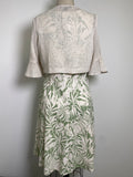 Perceptions 2pc Cream/Green Dress + Cardigan, M Petite