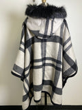 Via Spiga Plaid Zip Front Poncho, M/L