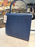 Saks Fifth Avenue Blue Genuine Leather Crossbody Satchel, 10"x9"
