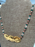 Artisan Pink Quartz & Green Jade Necklace with Magnetic Clasp