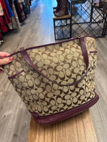 Coach Burgundy Trim Park Signature North/South Tote, 16"x13.75"
