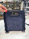 Maje Blue Suede Fringe Purse, 7.5"x8"