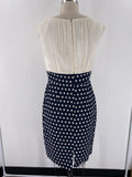 New Suzi Chin Ivory/Blue Polka Dot Dress, 8