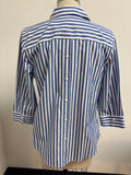 New Chico's Blue Stripe 3/4" Sleeve Top, S