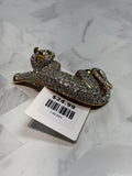Vintage Gold Rhinestone Large Cat Brooch, 4"