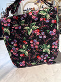 New Vera Bradley Black Winter Berry Iconic Triple Zip Hipster, 11"x11"