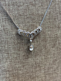 Trifari Silver Teardrop Crystal Necklace, 16"