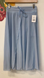 Halara Blue High Waisted Drawstring Contrast Mesh 2-in-1 Pocket Flowy Midi Flare Casual Skirt, S
