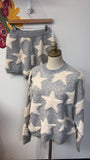 Pink Lily 2pc Gray Star Print Sweater + Shorts, L