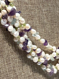 Genuine Pearl & Amethyst Necklace with Sterling Silver Clasp, 14"