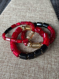 Chico's Gold/Red/Black Stretch Bracelets, Set of 3