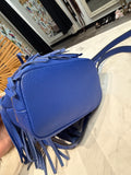 Milly Blue Fringe Leather Crossbody Bag, 7"x6"